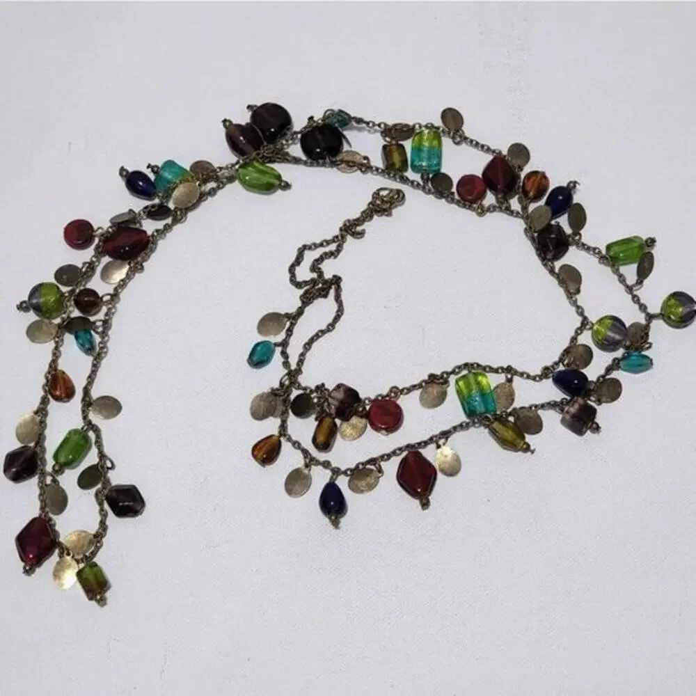 WHBM red and GREEN‎ jeweled peacock BEADED necklace